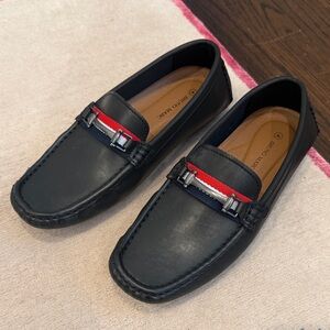 New Bruno Marc Black Loafers big kid size 4 with Red and Blue Accents